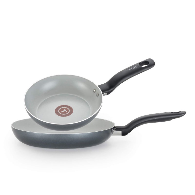 T-fal Initiatives Ceramic Nonstick Fry Pan Set 8.5, 10.5 Inch Oven Safe 350F Cookware, Pots and Pans, Grey - Image 1