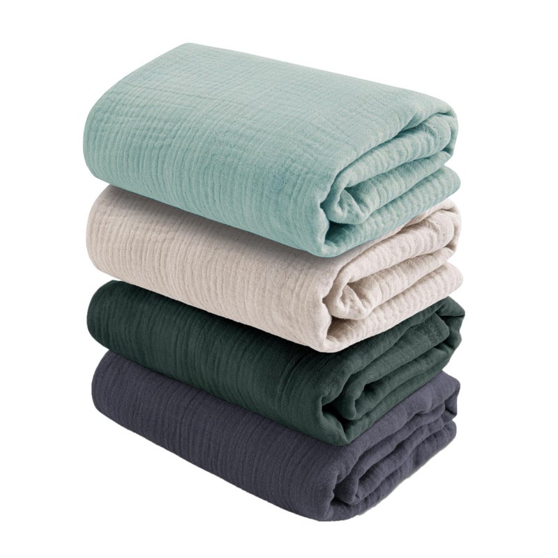 CottCare Baby Muslin Swaddle Blankets for Boys and Girls,4-Pack Breathable and Skin-Friendly,Wrap Soft Silky Cotton Muslin Swaddle Blankets/Atrovirens/Green/Apricot White/Greyâ€¦ - Image 1