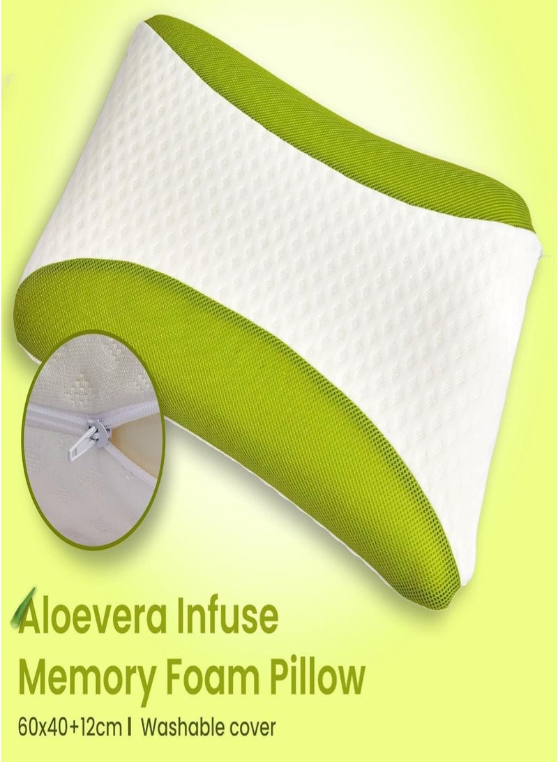 Blueberry Aloe Vera Infused Memory Foam Pillow | Hypoallergenic & Breathable | Removable cover - 60x40x12cm - Image 2