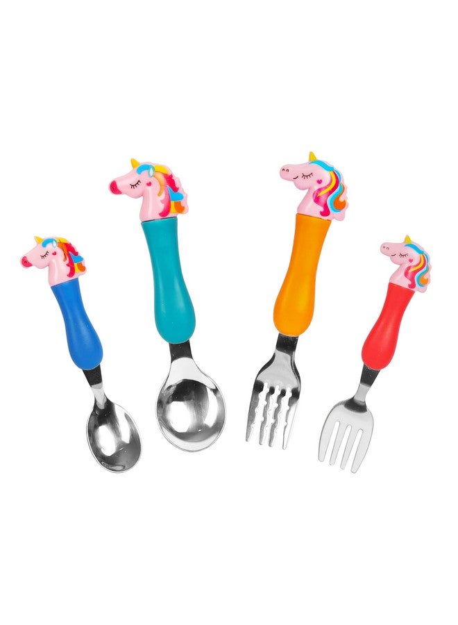 vGRASSP Unicorn Family Baby Spoon And Fork Cutlery For Babies And Kids - Stainless Steel (304) Tableware Set With Comfortable Handle For Boys And Girls - Image 1