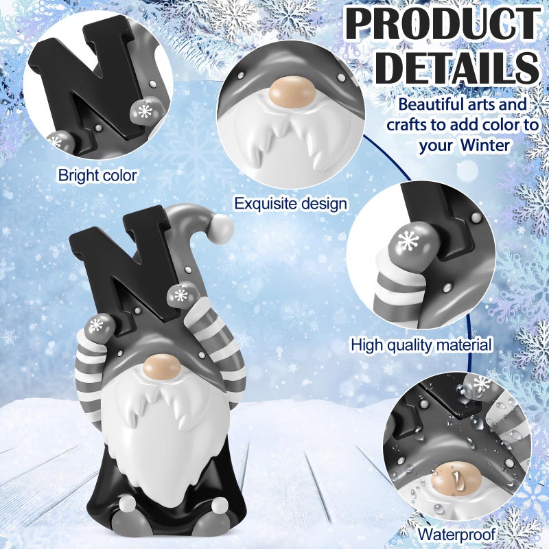 ShinyRelief 4 Pcs Winter Figurines Resin Gnome Tabletop Snowflake Antlers Sculpture Decoration Winter Black White Centerpiece for Home Dining Room Party Supplies Gifts Decor - Image 4