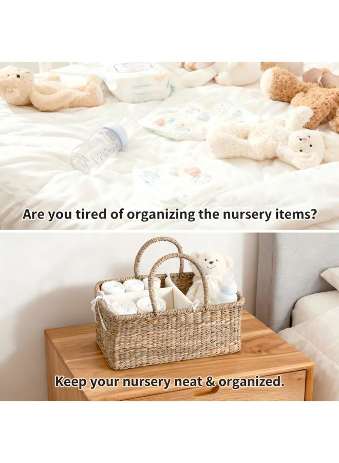 Quincry Premium Wicker Baby Diaper Caddy Organizer, Woven Seagrass Basket with Handles, Diaper Basket with Dividers (Rectangle) - Image 2