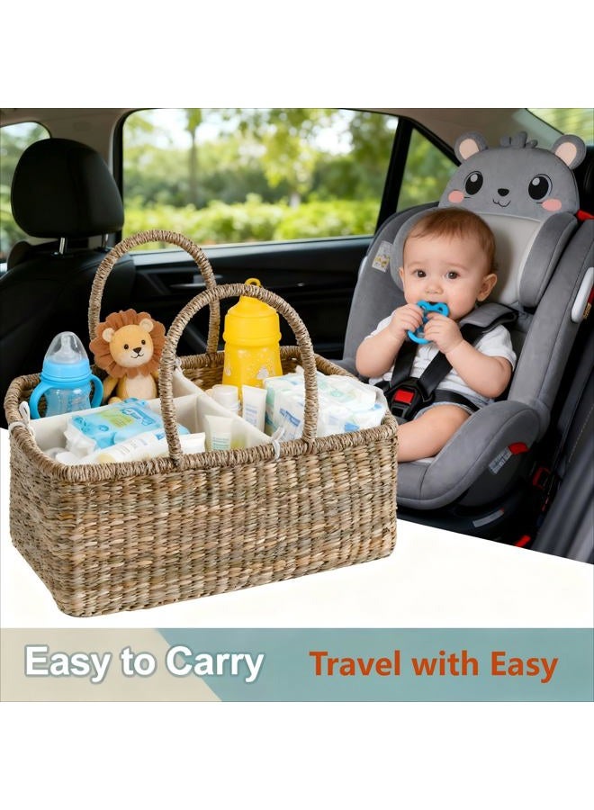 Quincry Premium Wicker Baby Diaper Caddy Organizer, Woven Seagrass Basket with Handles, Diaper Basket with Dividers (Rectangle) - Image 3