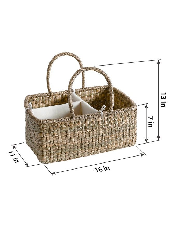 Quincry Premium Wicker Baby Diaper Caddy Organizer, Woven Seagrass Basket with Handles, Diaper Basket with Dividers (Rectangle) - Image 5