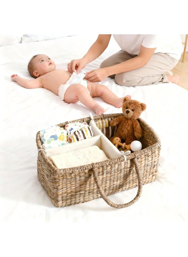 Quincry Premium Wicker Baby Diaper Caddy Organizer, Woven Seagrass Basket with Handles, Diaper Basket with Dividers (Rectangle) - Image 4