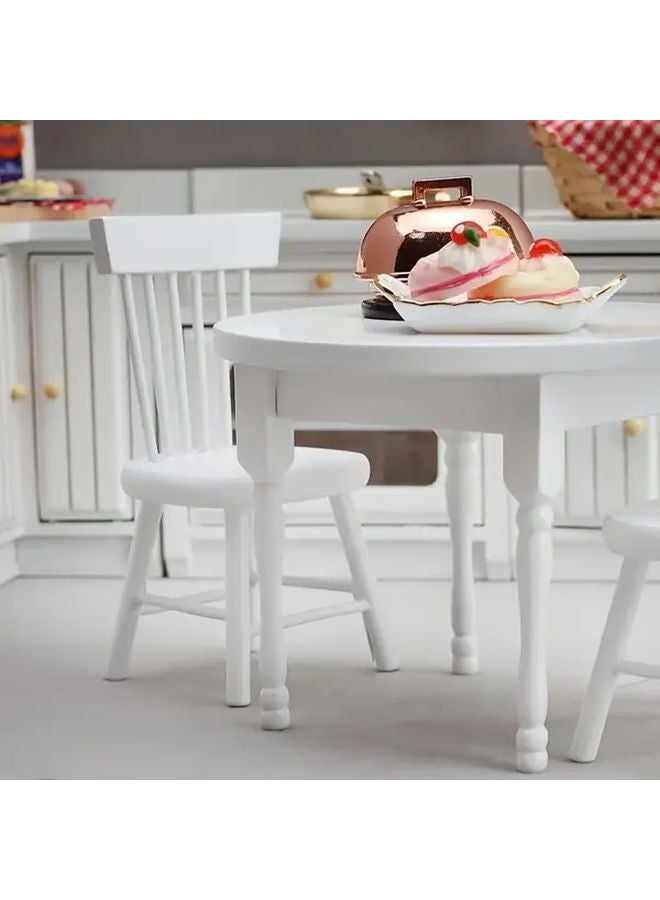 1 12 Dollhouse DIY Miniature Wooden White Round Table Set With 2 Chairs - Image 5