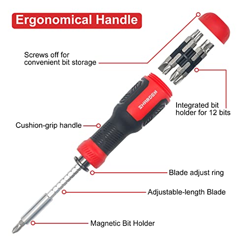 SHARDEN Multi Screwdriver 13-in-1 Screw Driver Adjustable Screwdriver Set Multitool All in One with Torx Security, Flat Head, Phillips, Hex, Square and 1/4 Nut Driver - Image 3