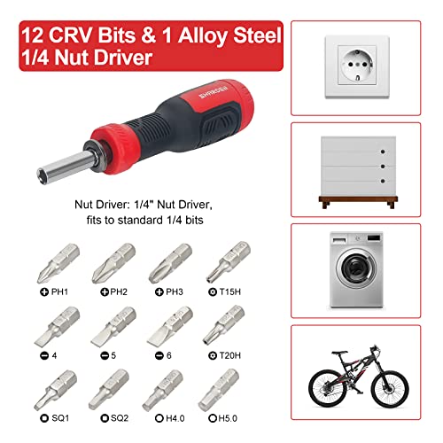 SHARDEN Multi Screwdriver 13-in-1 Screw Driver Adjustable Screwdriver Set Multitool All in One with Torx Security, Flat Head, Phillips, Hex, Square and 1/4 Nut Driver - Image 2