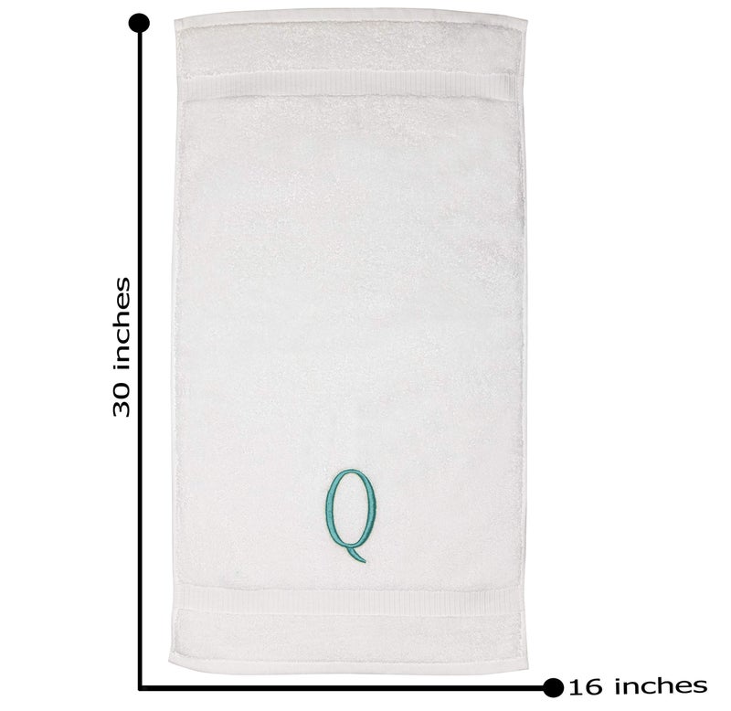 Decorvo Teal Powder Room Hand Towel - Monogram Initial Hotel Quality Decorative Embroidered Luxury Towel for Spa - GOTS Organic Certified - Set of 2 Letter Q  - Image 4