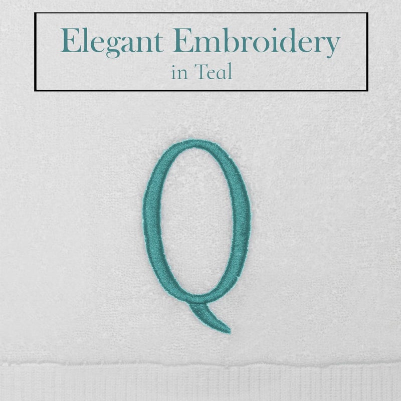 Decorvo Teal Powder Room Hand Towel - Monogram Initial Hotel Quality Decorative Embroidered Luxury Towel for Spa - GOTS Organic Certified - Set of 2 Letter Q  - Image 3