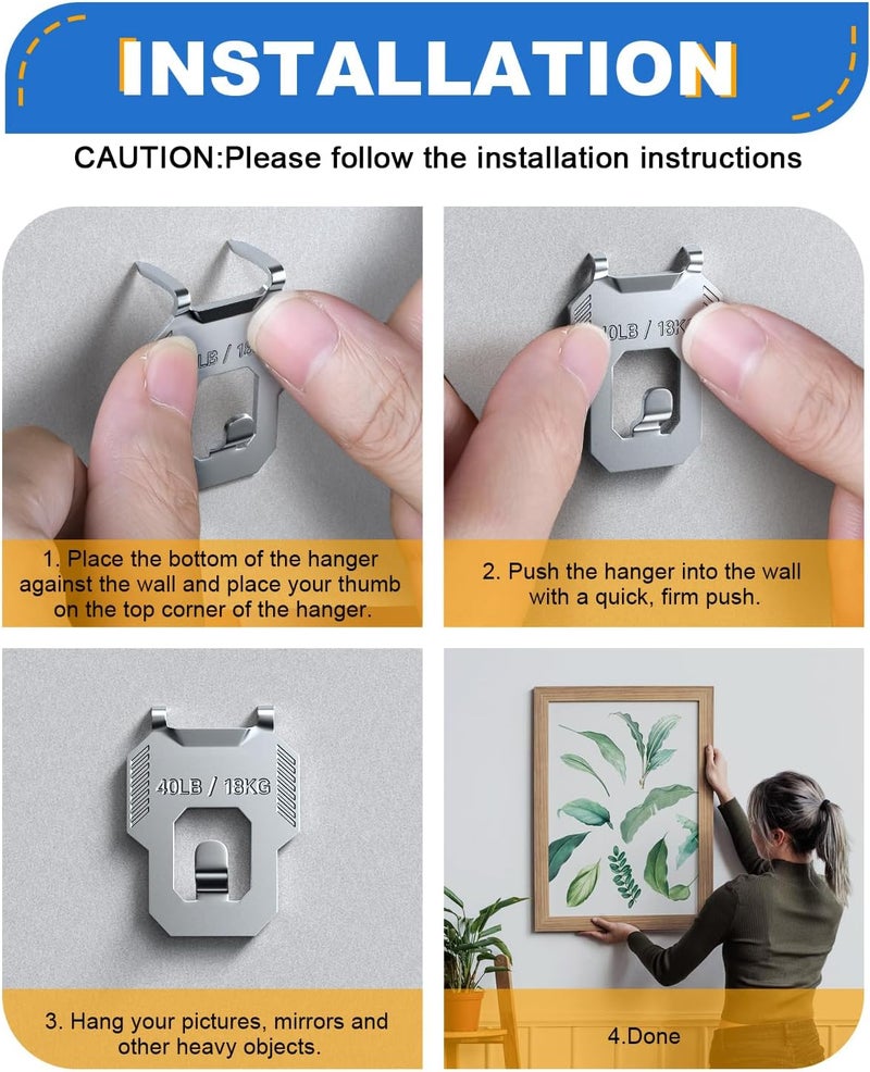 LZC 20Pcs Claw Drywall Picture Hanger: Wall Hooks for Hanging Picture Mirror Photo Poster Kit - No Damage Heavy Duty Wall Hanger for Room Office Decor Easy Tool-Free Nail-Free Holds Up to 40Lbs - Image 4