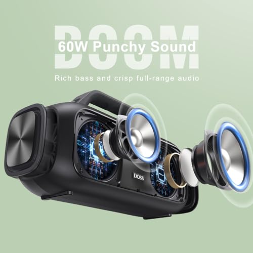 DOSS Extreme Boom Outdoor Bluetooth Speaker with 60W Mighty Sound, Deep Bass, 30H Playtime,10400mAh Power Bank, BT 5.3, IPX6 Waterproof, Portable Strap for Camping, Pool, Beach, Garage, Work - Image 2