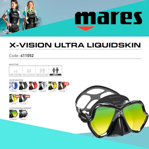 MARES Unisex Adult X-Vision Ultra Liquidskin Comfortable Scuba Diving Two Window Mask with Silicone Face Piece, Black/Gray/Gold Lens - Image 2