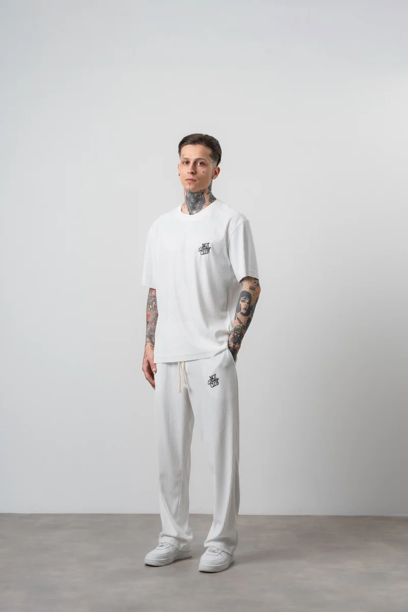 Respire Men's "Not Today" Printed T-Shirt and Pants Set, Ecru