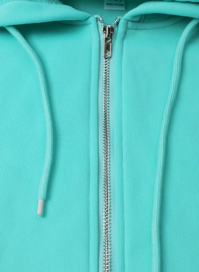 تايك تو هودي واسعة بلون أخضر نعناعي بسحاب أمامي - Image 5