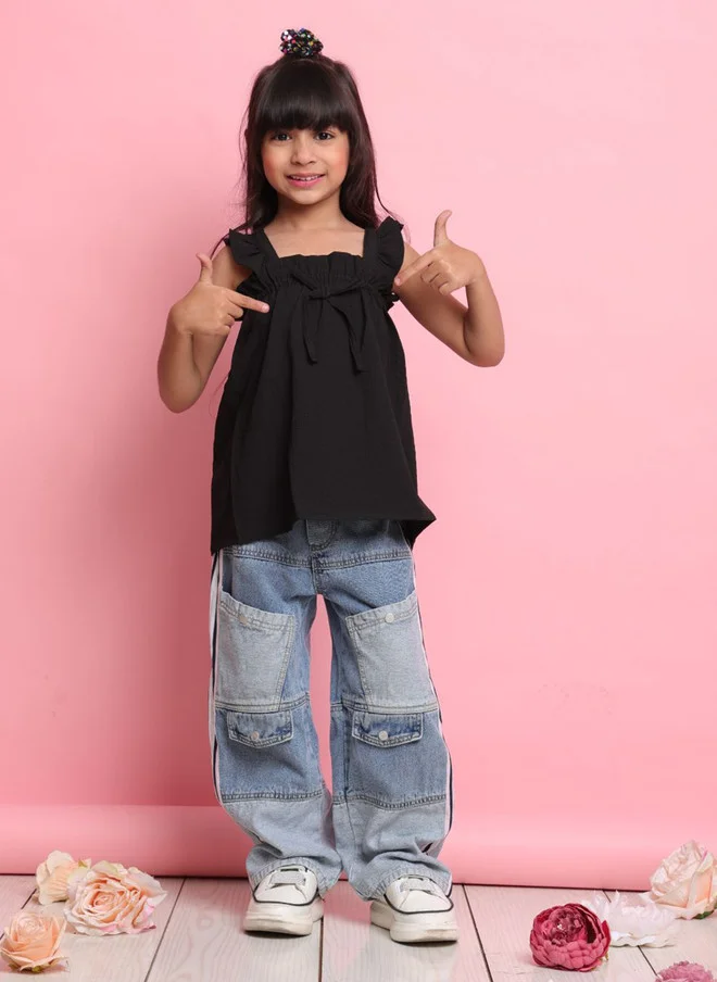 Saka Designs Black A-Line Ruffle Top for Girls