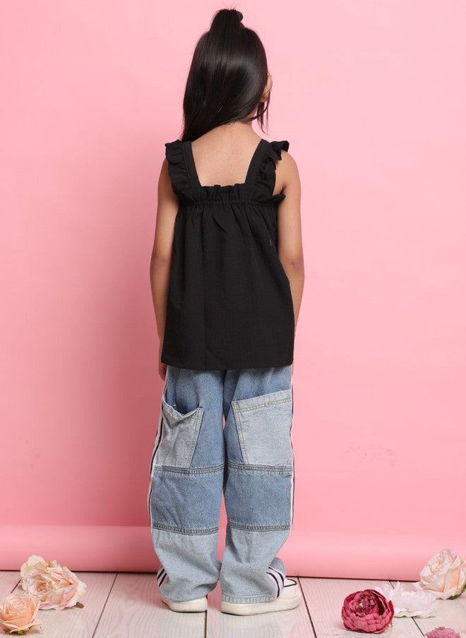 Saka Designs بلوزة سوداء على شكل حرف A مع كشكش للفتيات - Image 4
