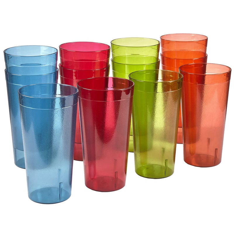 US Acrylic Caf Plastic Reusable Tumblers Set of 12 32ounce IcedTea Cups Assorted  Value Set of Restaurant Style Drinking Glasses Stackable BPAfree Made in the USA  Toprack Dishwasher Safe
