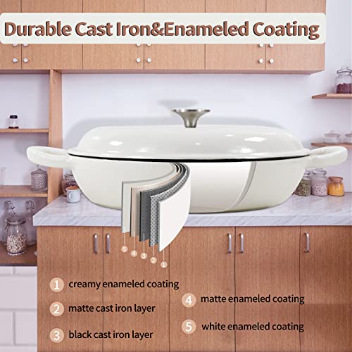 COOKWIN Enameled Cast Iron Braiser Pan, 3.8 Quart Shallow Dutch Oven with Lid, Heavy Duty Casserole Skillet with Dual Handles for Family or Friends Gifts, Oven-Safe to 500°F, White - Image 4