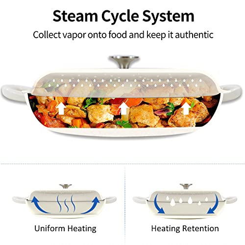 COOKWIN Enameled Cast Iron Braiser Pan, 3.8 Quart Shallow Dutch Oven with Lid, Heavy Duty Casserole Skillet with Dual Handles for Family or Friends Gifts, Oven-Safe to 500°F, White - Image 3