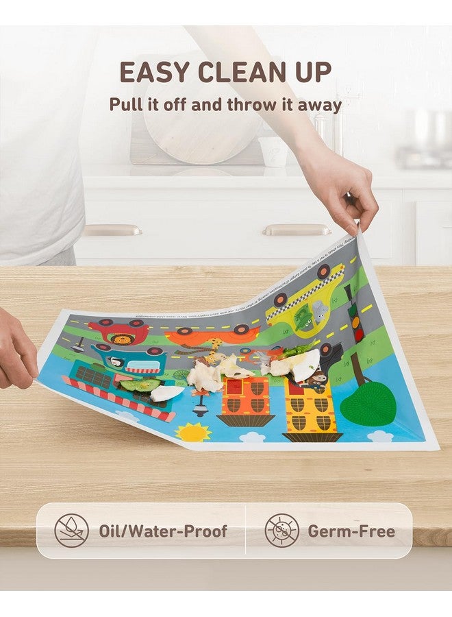 Babebay Disposable Stick-on Placemats 40 Pack for Baby & Kids, Toddler Placemats in Reusable Pouch 12" x 18" (Multicolor Animals Driving Cars) - Image 4