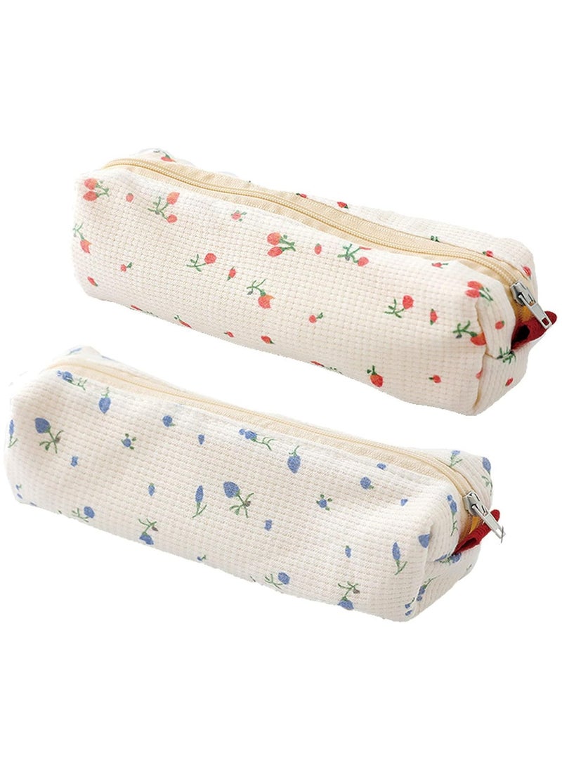 YelaJoy 2 Pcs Cute Pencil Case/ Pouch, Pencil Bag/Case Holder Floral Pen Holder Cosmetic Makeup Bag for Women (2Pcs Soft Flower)  - Image 1