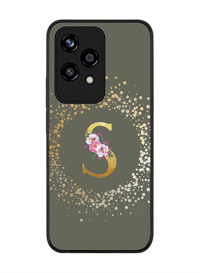 Stylizedd Rugged Black edge case for Honor 200 Lite, Slim fit Case Flexible Cover - Custom Monogram Initial Letter Floral Pattern Alphabet - S (Olive Green ) - Image 1