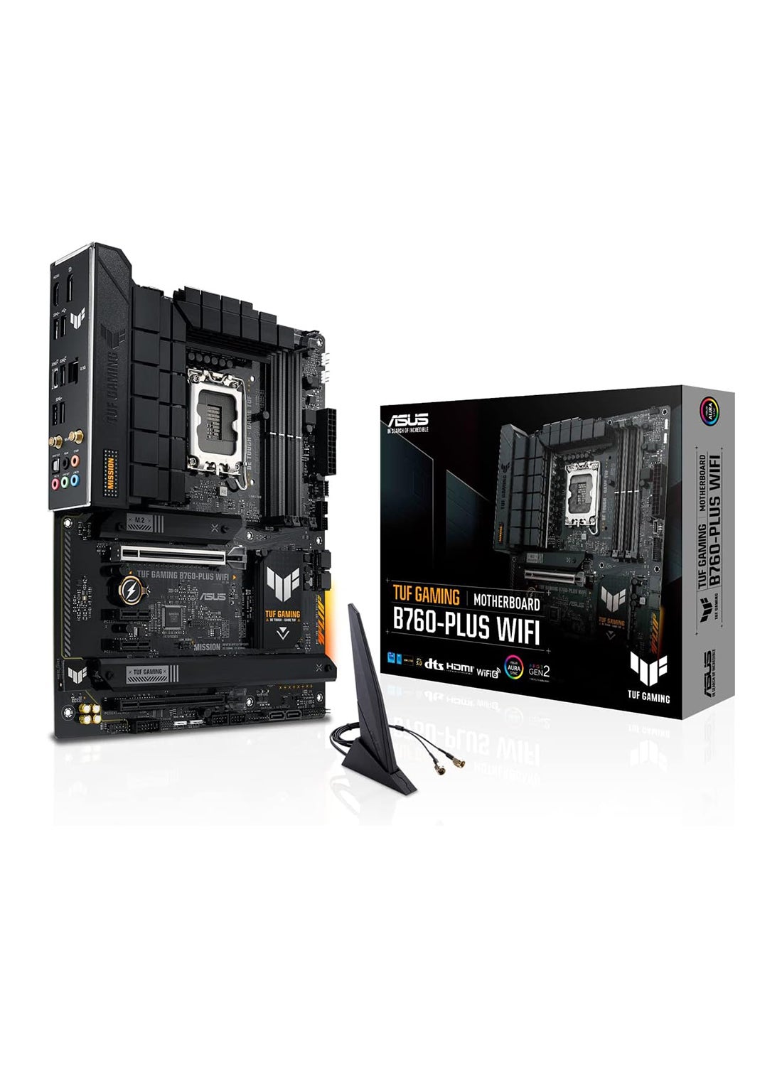 TUF Gaming B760-Plus Wi-Fi ATX LGA 1700 Motherboard, Intel B760 Chipset, 4x DIMM DDR5 Slots, 192GB Max Memory, 3x M 2 Slots, 2x PCIe 5 0 x16 Slot, Realtek 2 5Gb Ethernet 90MB1ER0-M1EAY0 Black