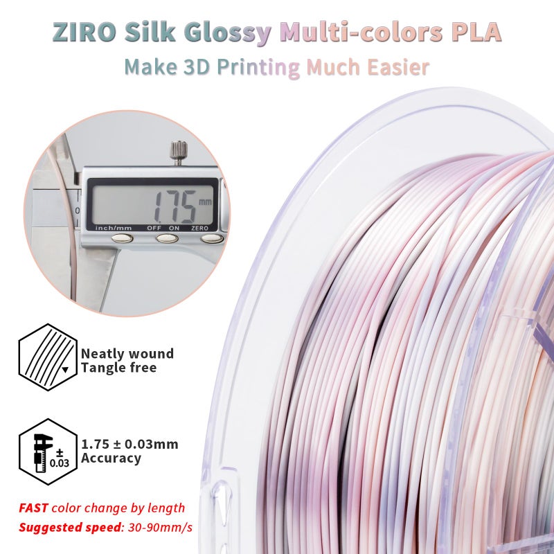 ZIRO 3D Printer Filament, Shiny PLA Fast Gradient Color Change, Glossy Color Change by Length PLA, Fit Most FDM 3D Printers, Dimensional Accuracy +/-0.03mm, 1KG/2.2lb Spool, Earth Tone(Silk) - Image 4