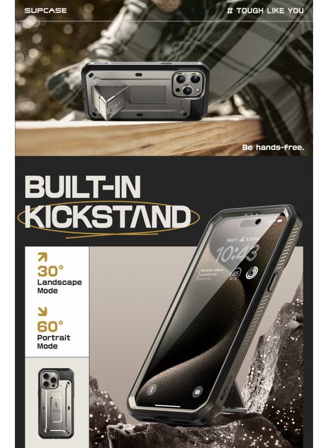 SUPCASE Unicorn Beetle Pro Rugged Case for iPhone 15 Pro 6.1 inch, Built in Screen Protector, Kickstand & Belt Clip (Tigray Grey) - Image 3