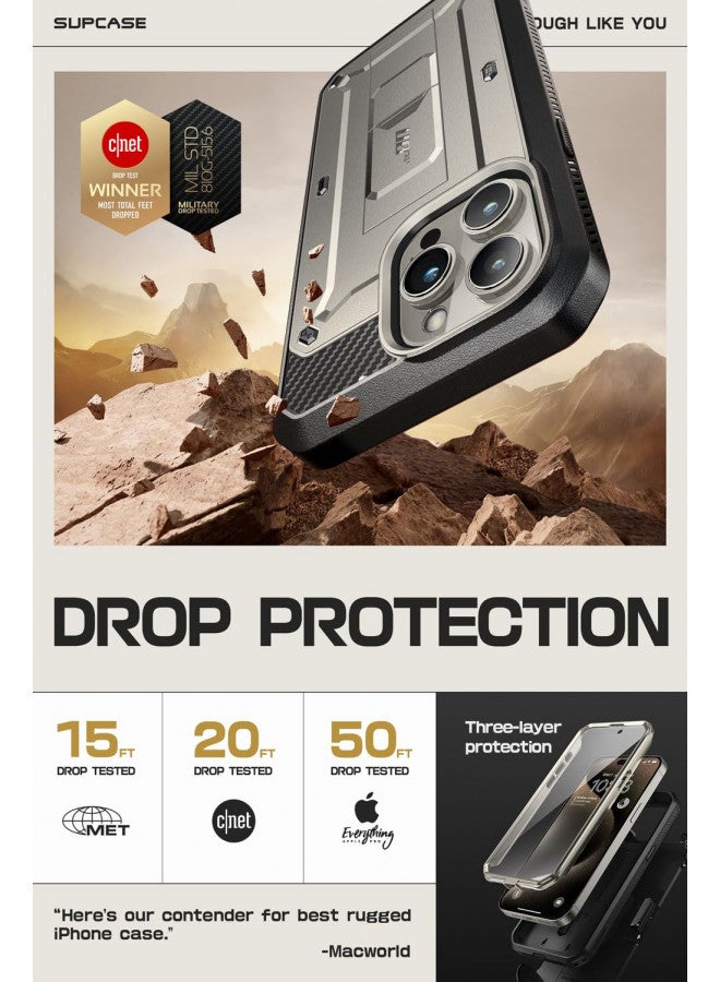 SUPCASE Unicorn Beetle Pro Rugged Case for iPhone 15 Pro 6.1 inch, Built in Screen Protector, Kickstand & Belt Clip (Tigray Grey) - Image 2