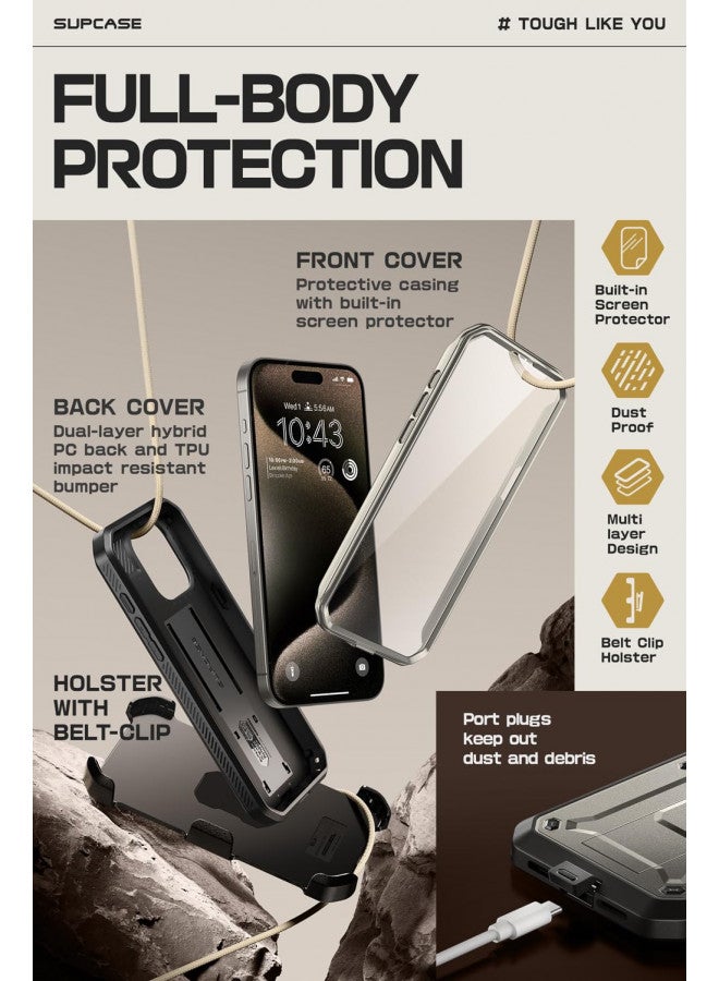SUPCASE Unicorn Beetle Pro Rugged Case for iPhone 15 Pro 6.1 inch, Built in Screen Protector, Kickstand & Belt Clip (Tigray Grey) - Image 4
