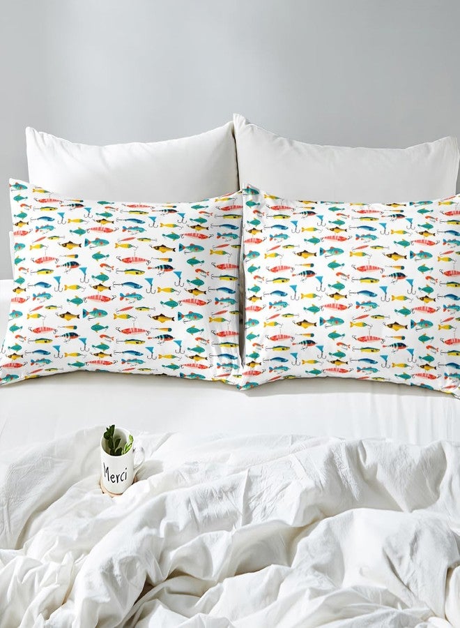 Feelyou Fish Sheets Set King Size Cute Fish Bait Sheets with Deep Pocket Fitted Sheet for Kids Boys Girls Colorful Fishing Hooks Bed Sheet Set Nature Fishing Theme Bed Set Room Decor 4Pcs with 2 Pillow Case - Image 5