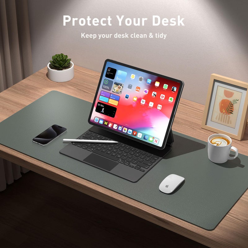 Aothia Leather Desk Protector, Mouse Mat, Non-Slip PU Leather Blotter, Laptop Desk Mat, Waterproof Writing Pad for Office and Home (Jungle Green, 36" x 17") - Image 3