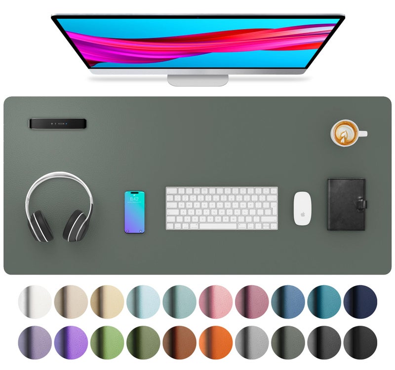 Aothia Leather Desk Protector, Mouse Mat, Non-Slip PU Leather Blotter, Laptop Desk Mat, Waterproof Writing Pad for Office and Home (Jungle Green, 36" x 17") - Image 1