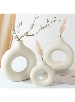 Kmise Doughnut Vase For Pampas Grass, White Ceramic Vases, 3 Sizes, Matt Ring Vase For Nordic Modern Decoration, White Boho Round Vase Suitable For Dining Table Coffee Table Decoration Office Home S - pzsku/Z198B398F09450860FEC5Z/45/_/1731942524/dfe56014-0282-410b-9188-937cd3634d81