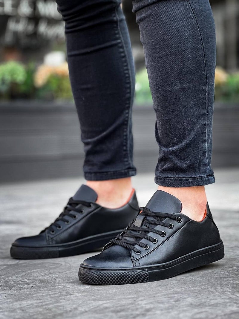 Kuback KB-122 Black Skin Black High Sole Lace-Up Casual Men's Shoes - Image 3