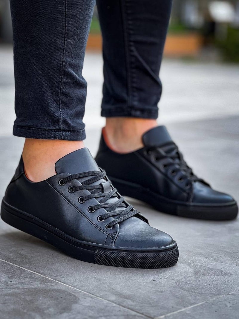 Kuback KB-122 Black Skin Black High Sole Lace-Up Casual Men's Shoes - Image 2