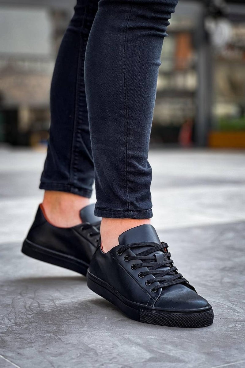 Kuback KB-122 Black Skin Black High Sole Lace-Up Casual Men's Shoes - Image 1