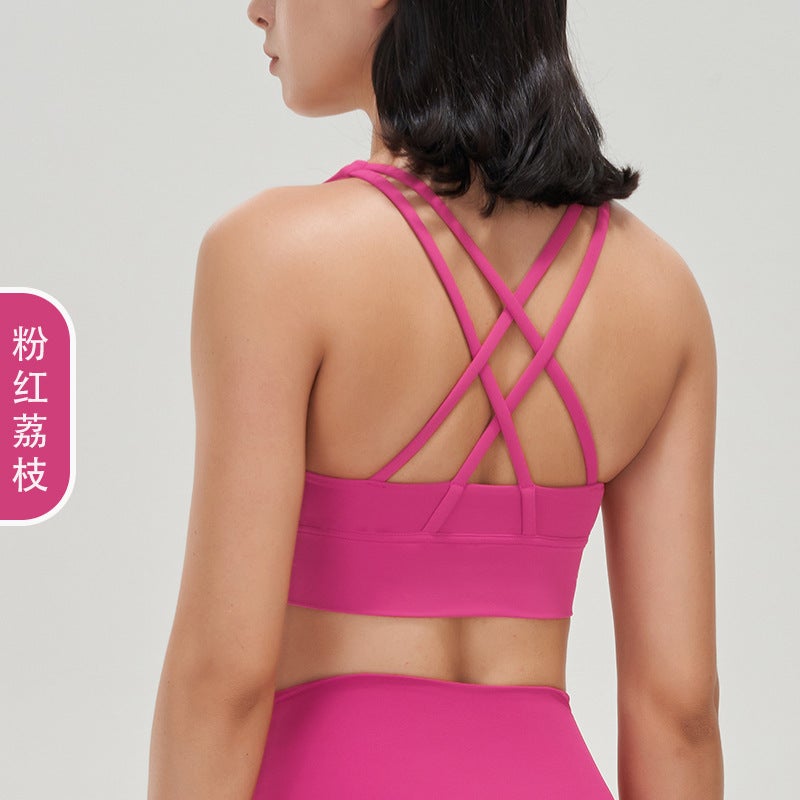 New Lulu Double-Sided Sanding Sports Underwear Cross Back Yoga Vest Gather Shockproof Cloud Feeling Fitness Bra - Image 1