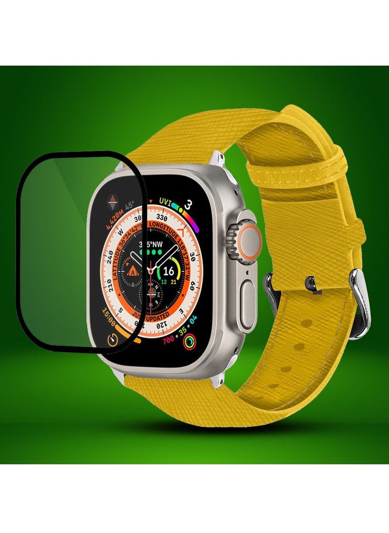 CATANES 2 Packs For Apple Watch Band 49mm Leather Band Buckle Strap Wristband and 3D Screen Protector Yellow  - Image 2