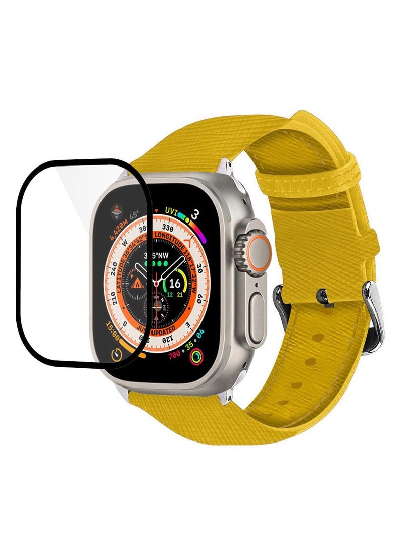 CATANES 2 Packs For Apple Watch Band 49mm Leather Band Buckle Strap Wristband and 3D Screen Protector Yellow  - Image 3