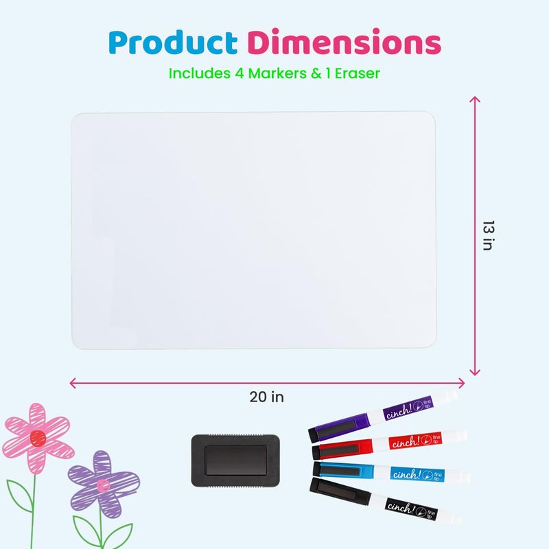 cinch! 20x13 Stain-Resistant Magnetic Whiteboard for Fridge - Includes 4 Markers and Big Eraser With Magnets - Dry Erase Board - Refrigerator White Board Organizer and Planner - Image 3