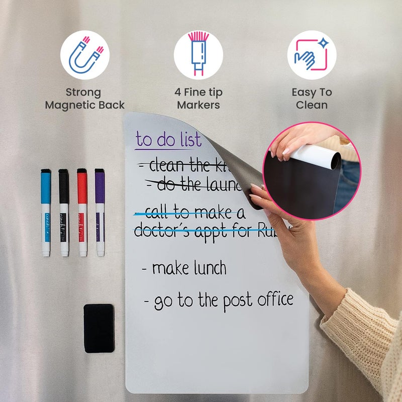 cinch! 20x13 Stain-Resistant Magnetic Whiteboard for Fridge - Includes 4 Markers and Big Eraser With Magnets - Dry Erase Board - Refrigerator White Board Organizer and Planner - Image 5