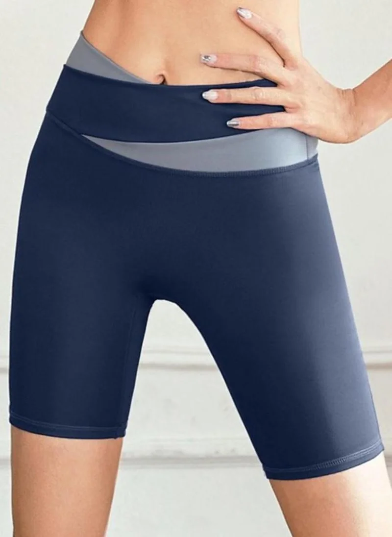 YUNIQEE Blue solid high-rise yoga sports shorts