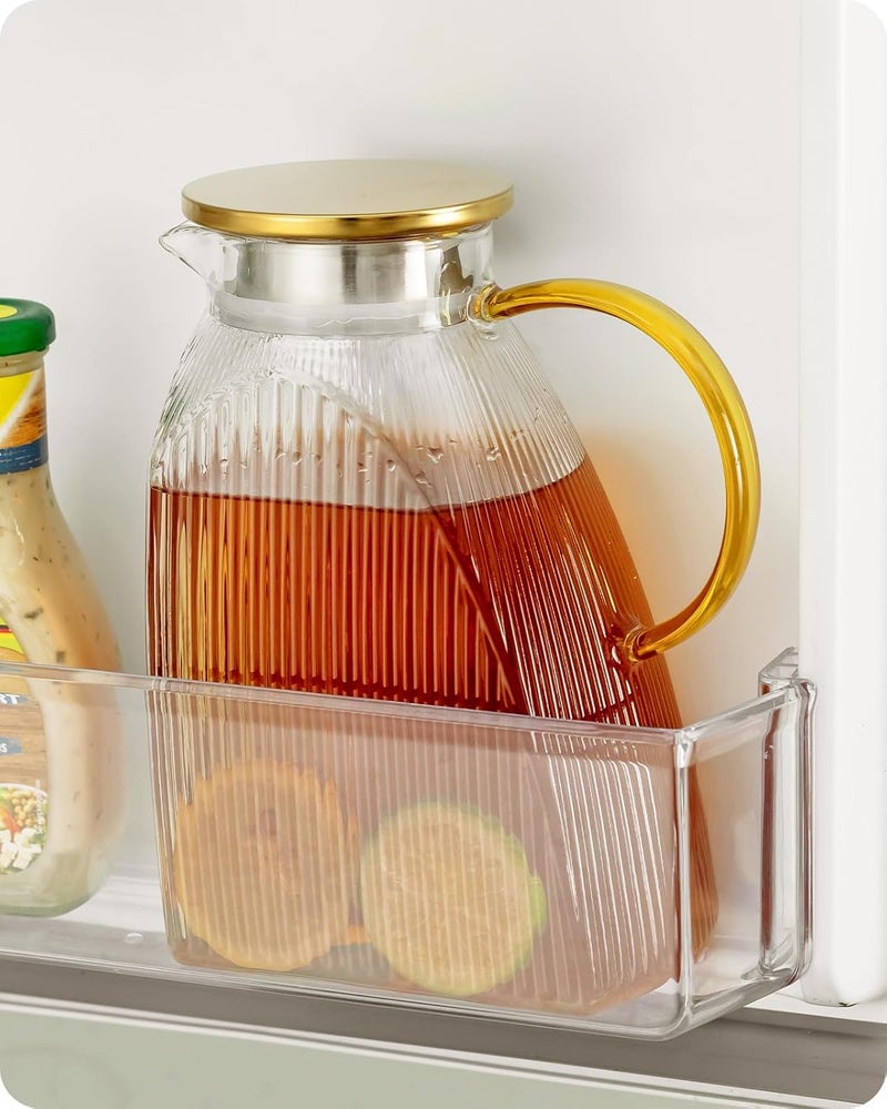 baffect Water Pitcher, High Borosilicate Glass Jug with Stainless Steel Lid, Leakproof Fridge Door Carafe for Hot or Cold Beverage Vertical Pattern (1.8 L/63 oz.) - Image 1