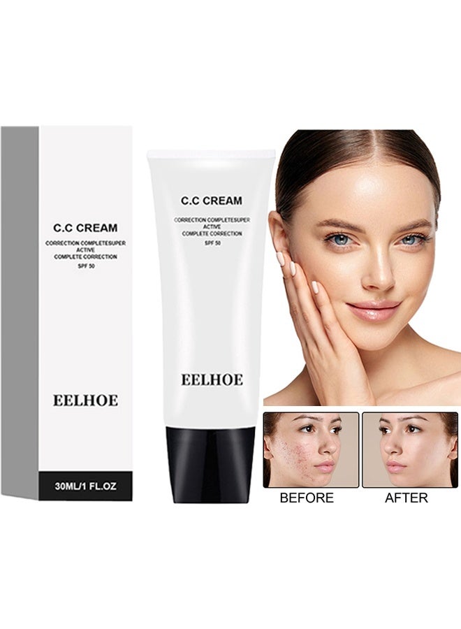EELHOE CC Cream -Self Adjusting For Mature Skin, Colour Correcting Face Sunscreen And Foundation, Pre-Makeup Primer Moisturizing Skin Concealer (Nature) SPF 50 - Image 1