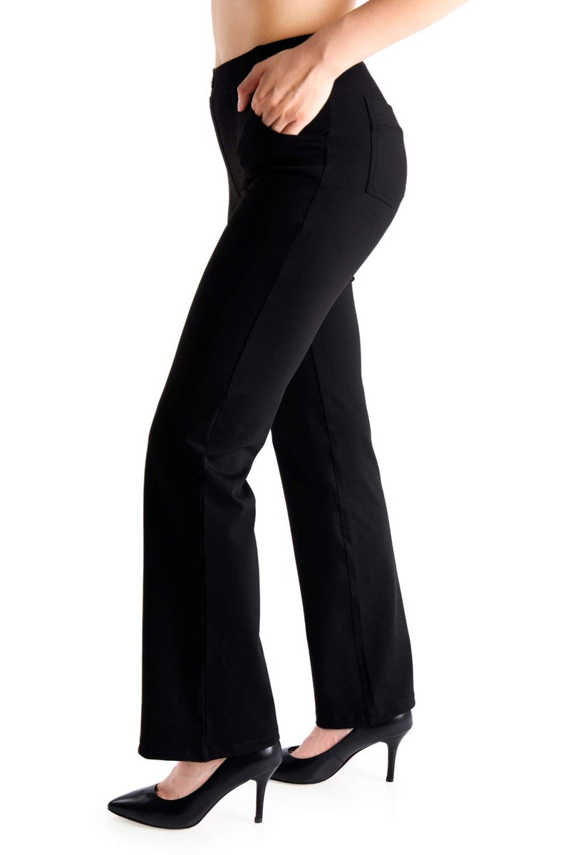 Yogipace,4 Pockets/Belt Loops,Women's Flare Yoga Dress Pants Work Slacks,31",Black,Size L - Image 2