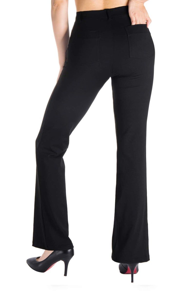 Yogipace,4 Pockets/Belt Loops,Women's Flare Yoga Dress Pants Work Slacks,31",Black,Size L - Image 4