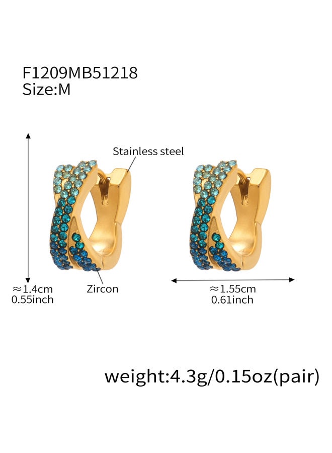 Mili Stainless Steel Colorful Diamond Multi-size Ear Clips Plated 18k Real Gold X Cross Design Fashion Ear Hoops Non-fading